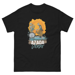 Camiseta solidaria negra o blanca con estampado de mujer sobre bici bomba